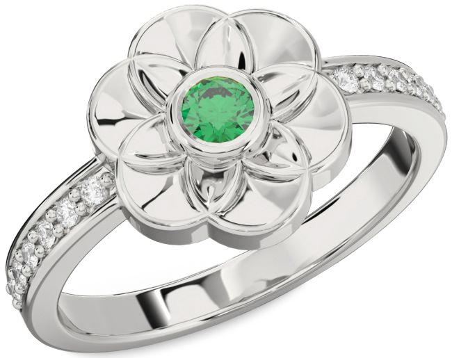 Diamond Emerald Platinum Round Promise Ring