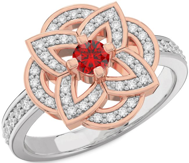 Diamond Ruby White Rose Gold Flower Ring