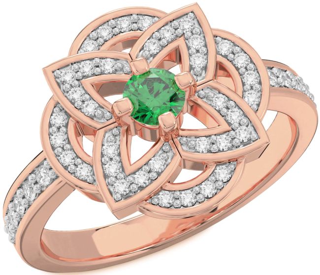 Diamond Emerald Rose Gold Flower Ring