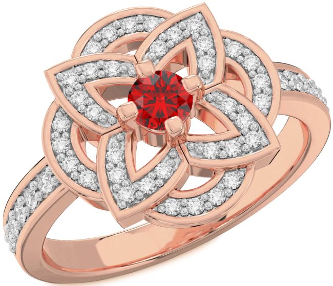 Diamond Ruby Rose Gold Flower Ring