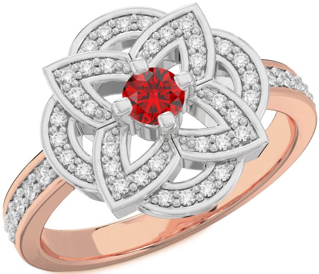 Diamond Ruby White Rose Gold Flower Ring