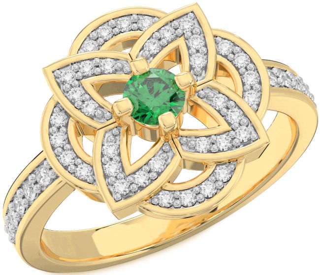 Diamond Emerald Gold Flower Ring