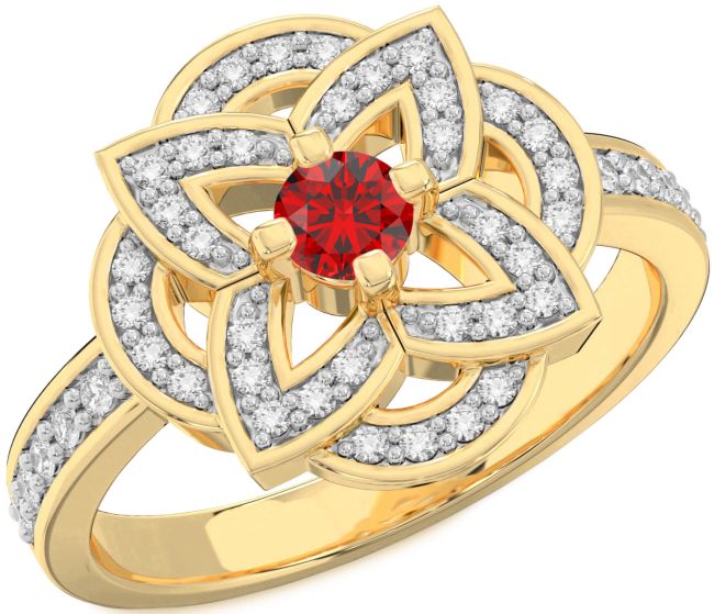Diamond Ruby Gold Flower Ring