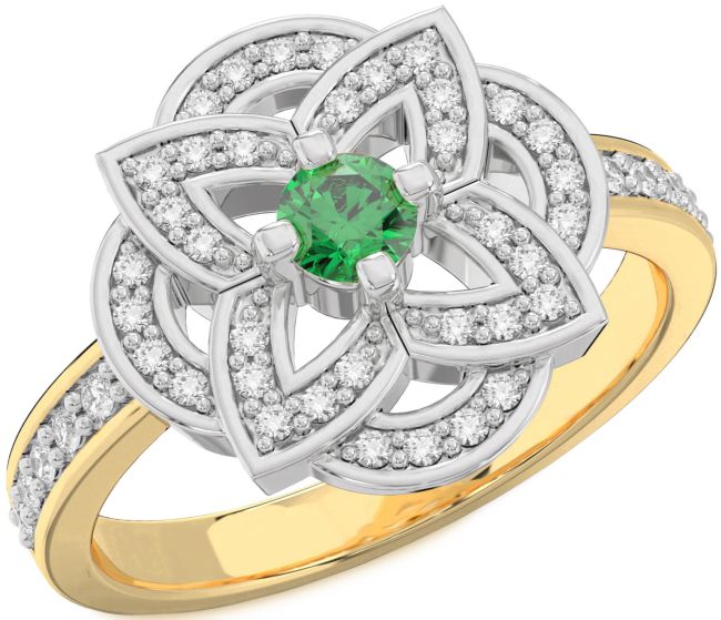 Diamond Emerald Gold Silver Flower Ring