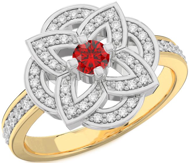 Diamond Ruby Platinum & Yellow Gold Flower Ring