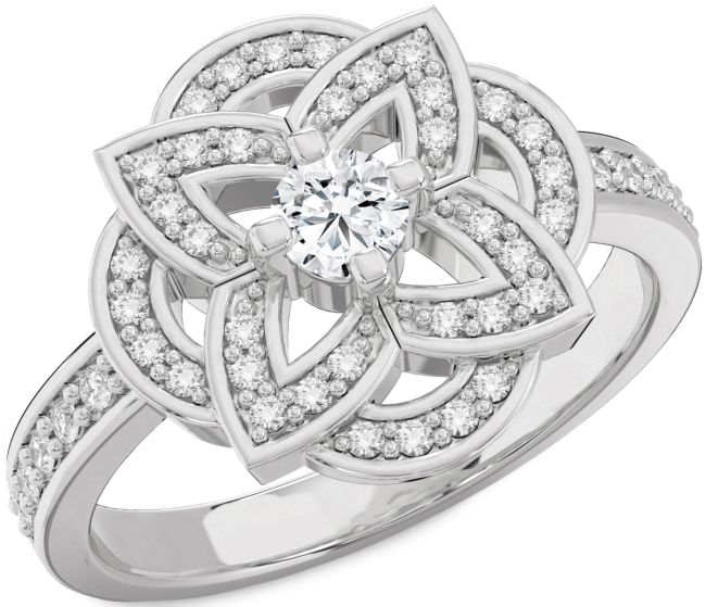 Diamond Silver Flower Ring