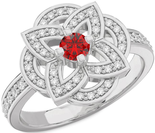 Diamond Ruby Silver Flower Ring