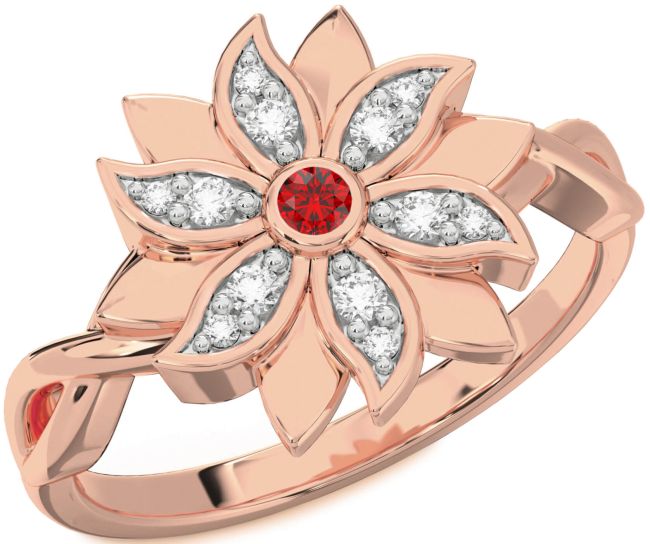 Diamond Ruby Rose Gold Flower Ring
