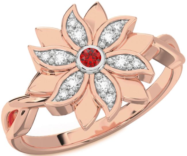Diamond Ruby Platinum & Rose Gold Flower Ring