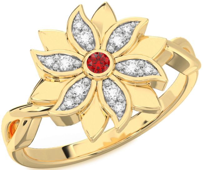Diamond Ruby Gold Flower Ring