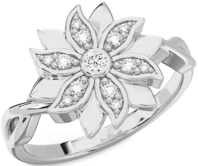 Diamond Silver Flower Ring