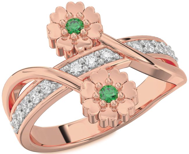 Diamond Emerald Rose Gold Flower Ring