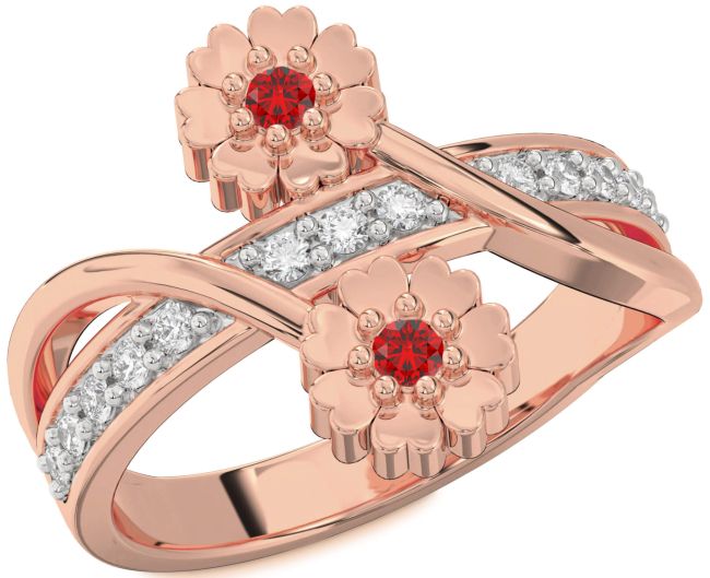 Diamond Ruby Rose Gold Flower Ring