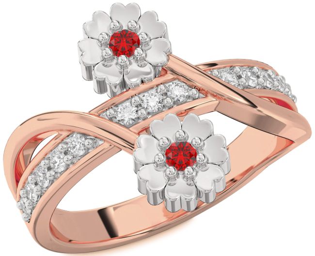 Diamond Ruby White Rose Gold Flower Ring