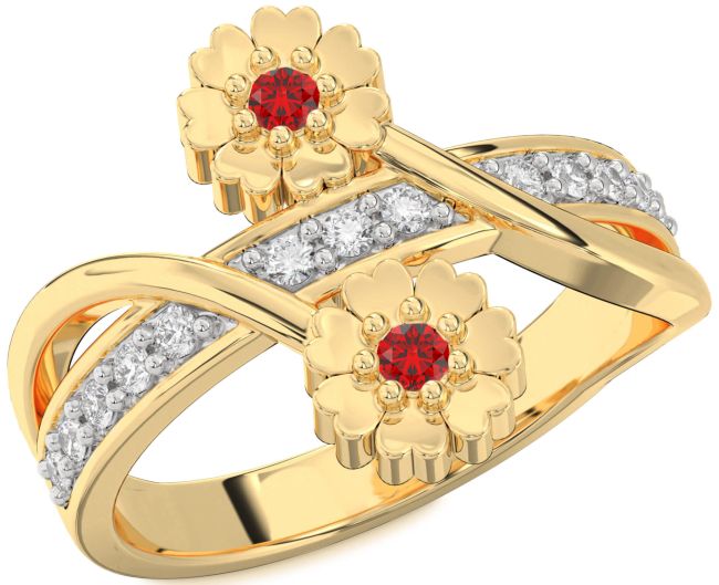 Diamond Ruby Gold Flower Ring