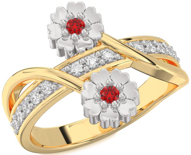 Diamond Ruby Platinum & Yellow Gold Flower Ring