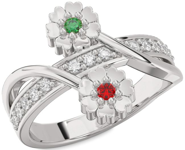 Diamond Silver Flower Ring