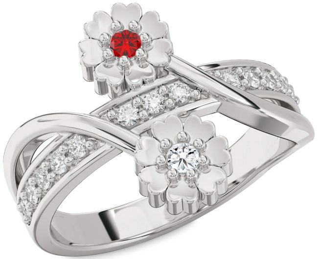 Diamond Silver Flower Ring