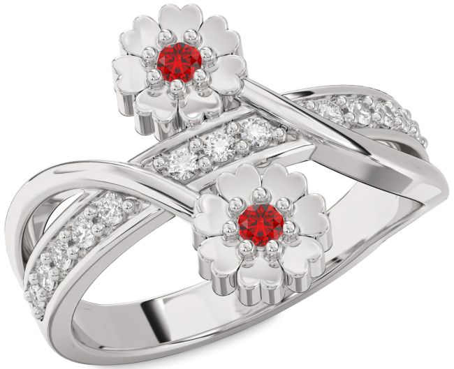 Diamond Ruby Platinum Flower Ring