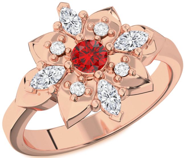 Diamond Ruby Rose Gold Flower Ring