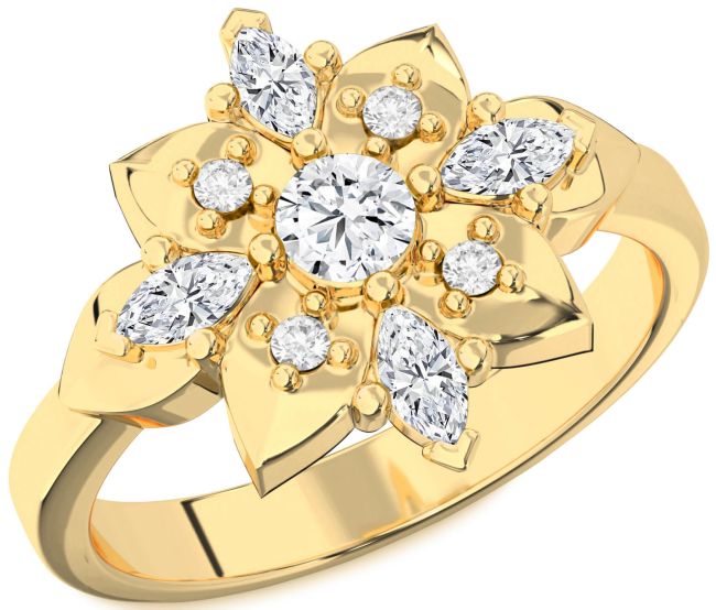 Diamond Gold Silver Flower Ring