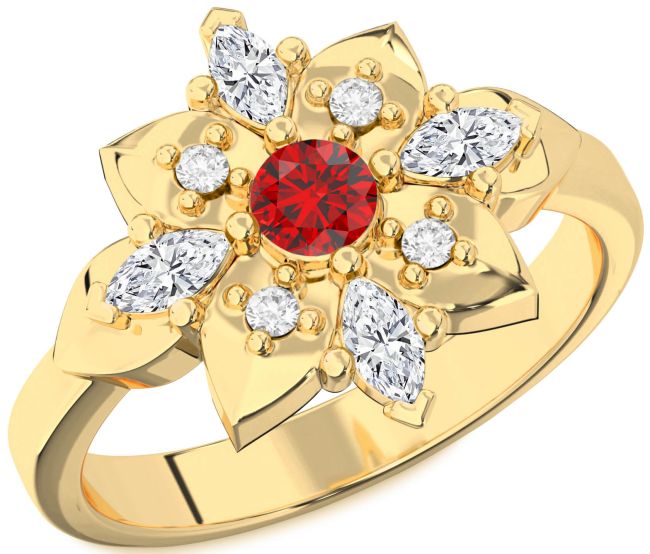 Diamond Ruby Gold Flower Ring