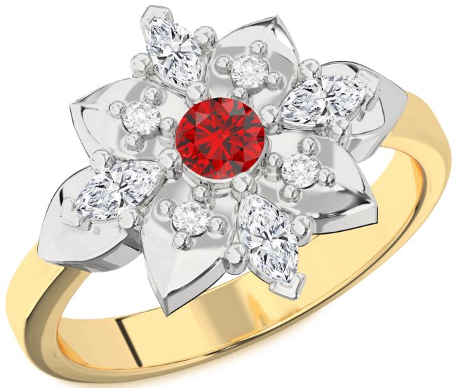 Diamond Ruby Platinum & Yellow Gold Flower Ring