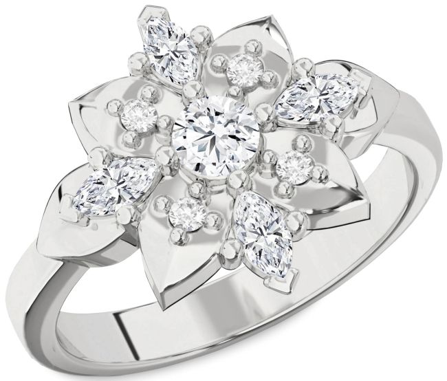Diamond Silver Flower Ring
