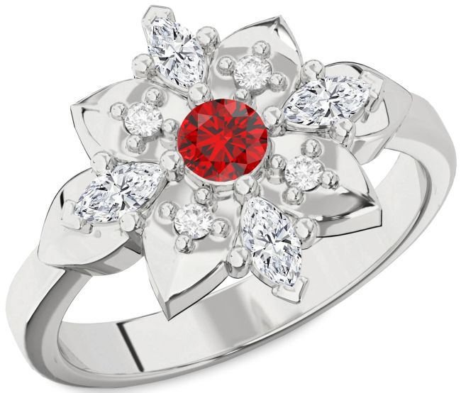 Diamond Ruby White Gold Flower Ring