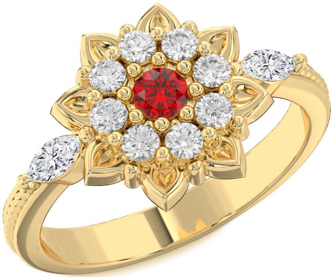 Diamond Ruby Gold Flower Ring
