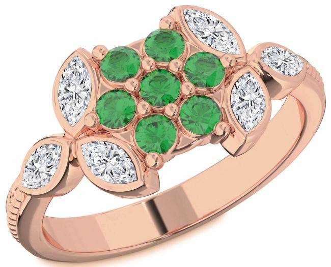 Diamond Emerald Rose Gold Flower Ring