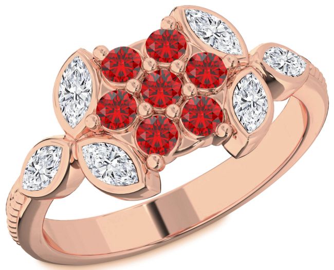 Diamond Ruby Rose Gold Flower Ring