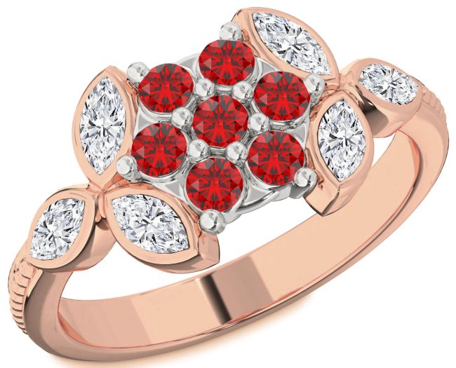 Diamond Ruby White Rose Gold Flower Ring