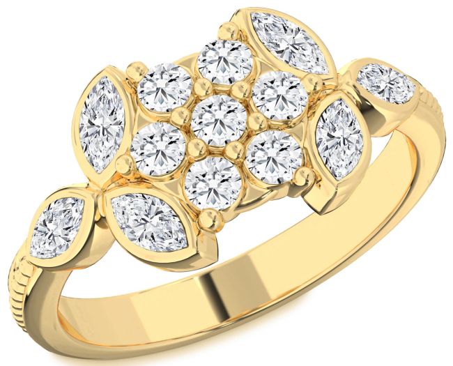Diamond Gold Silver Flower Ring