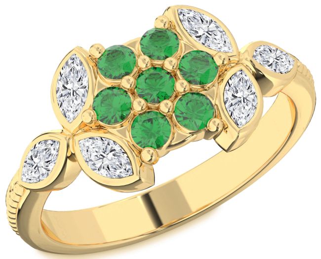 Diamond Emerald Gold Flower Ring