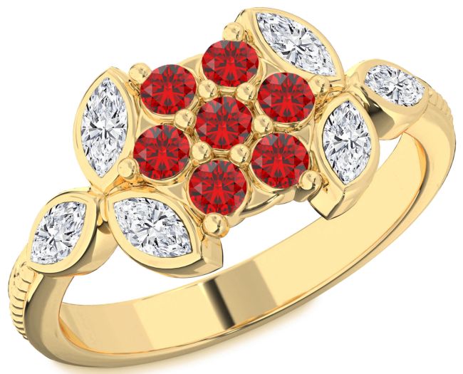 Diamond Ruby Gold Flower Ring