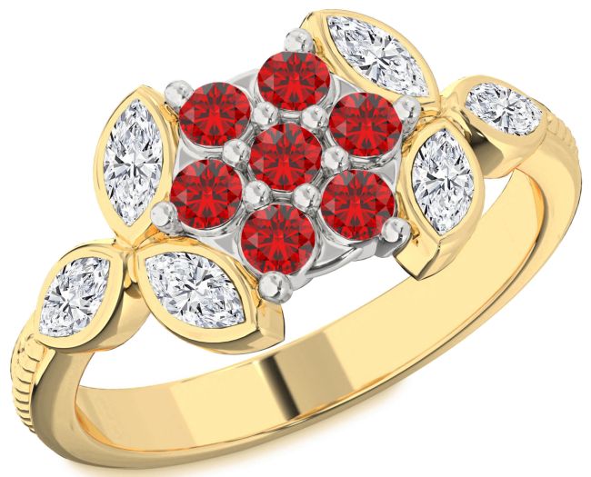 Diamond Ruby Platinum & Yellow Gold Flower Ring