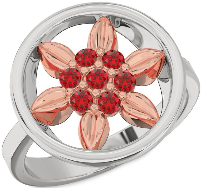 Ruby Platinum & Rose Gold Flower Ring
