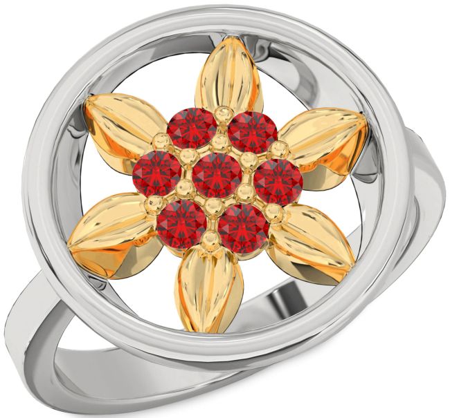Ruby Platinum & Yellow Gold Flower Ring