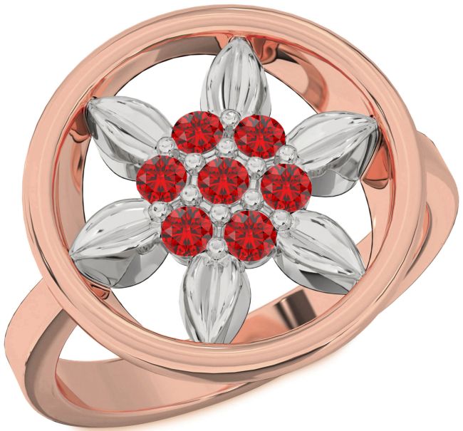 Ruby Platinum & Rose Gold Flower Ring
