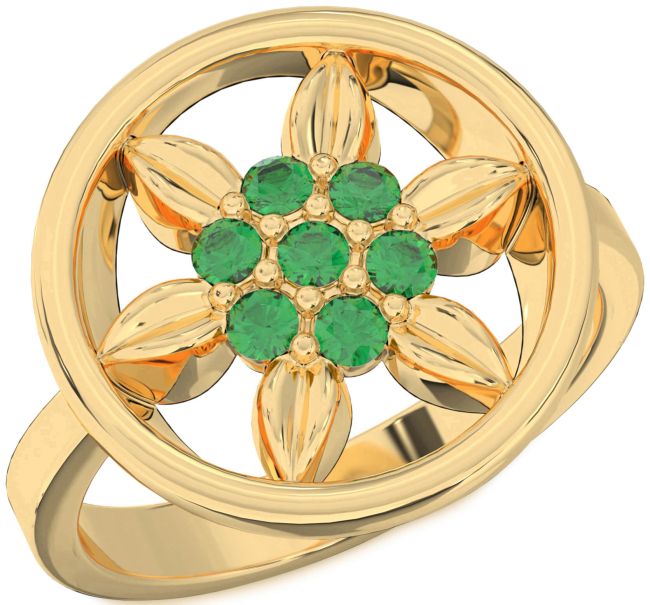 Emerald Gold Flower Ring