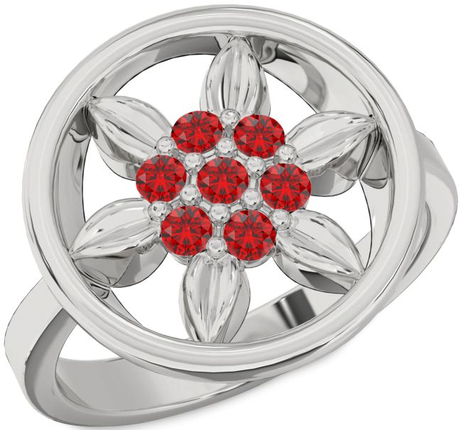 Ruby White Gold Flower Ring