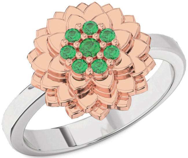 Emerald Platinum & Rose Gold Flower Ring