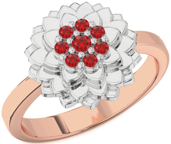 Ruby Rose Gold Silver Flower Ring