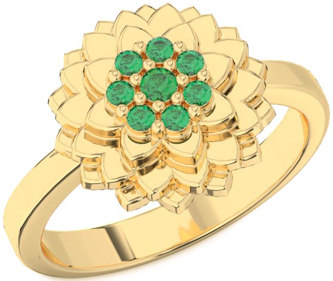 Emerald Gold Flower Ring