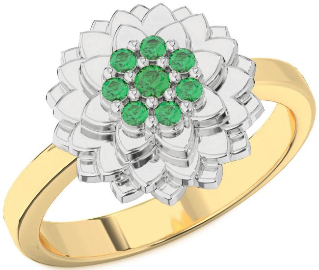 Emerald Platinum & Yellow Gold Flower Ring