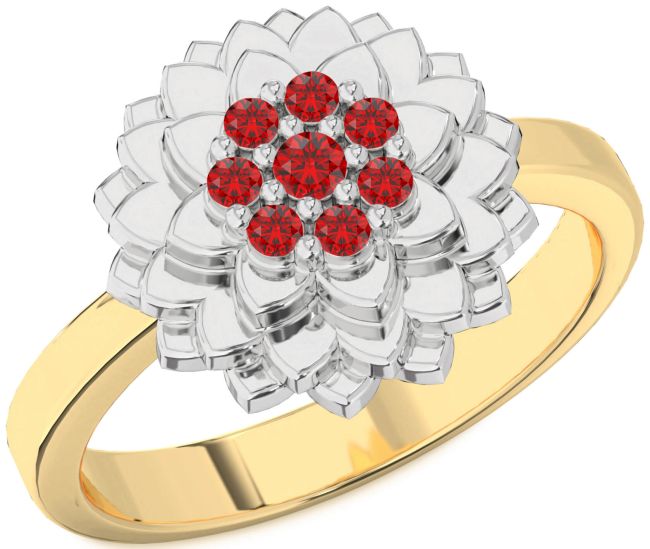 Ruby White Yellow Gold Flower Ring
