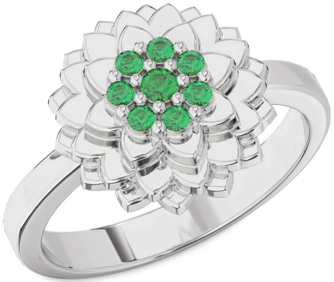 Emerald Platinum Flower Ring