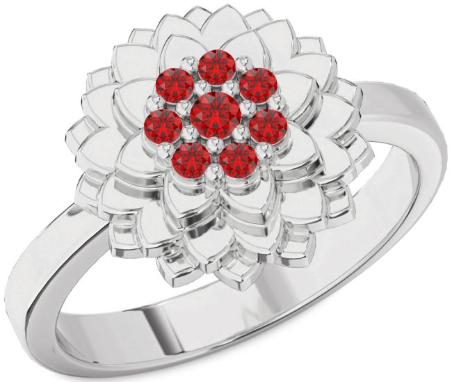Ruby Platinum Flower Ring