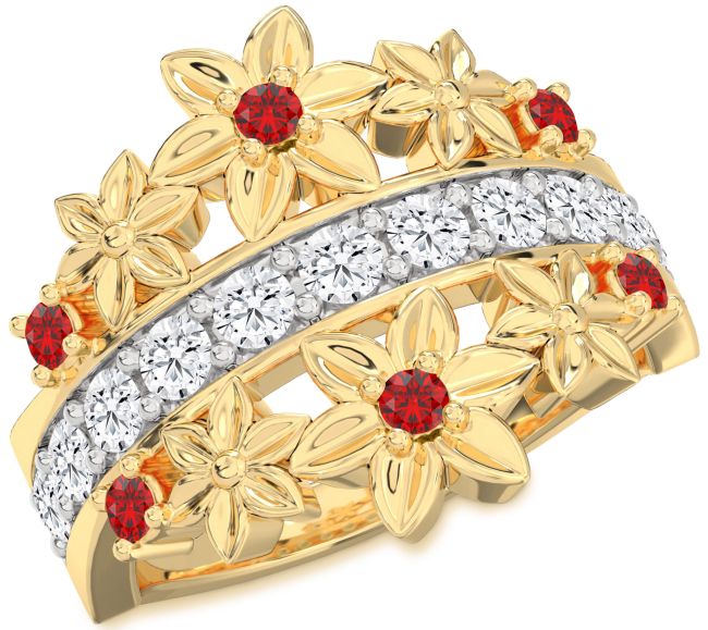 Diamond Ruby Gold Flower Ring